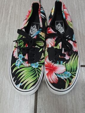 Vans Black Canvas Sneakers with Red, Pink, Green and Blue Floral Print